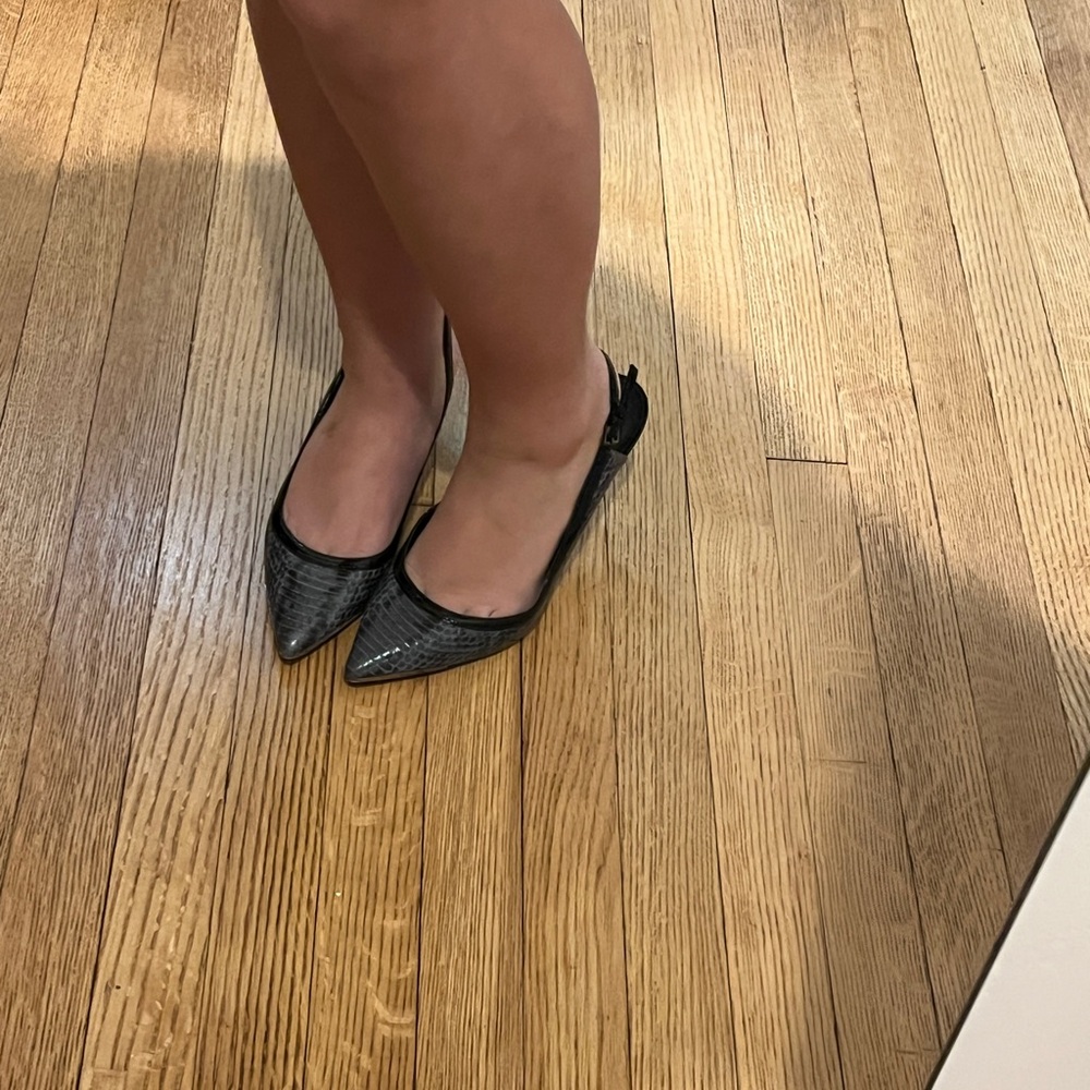 Elegant Black Women's Slingback Snakeskin Shoes